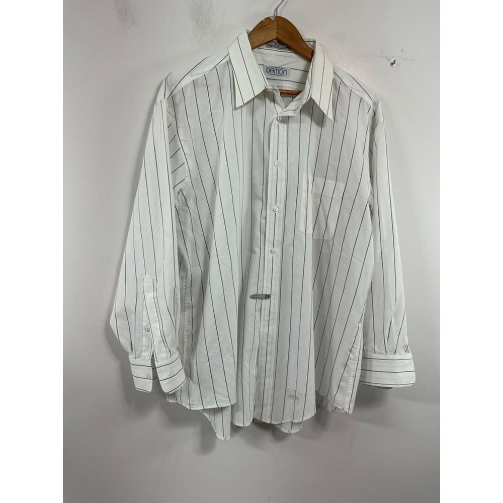 Mens Damon Long Sleeve Dress Shirt White Blue Stripe 17/33